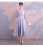 晚裝禮服裙圓領七分袖中長裙