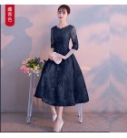 晚裝禮服裙圓領七分袖中長裙