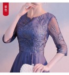 晚裝禮服裙圓領七分袖中長裙
