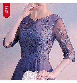晚裝禮服裙圓領七分袖中長裙