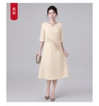 禮服連身裙蕾絲圓領中袖中長裙