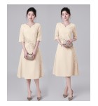 禮服連身裙蕾絲圓領中袖中長裙