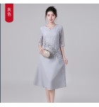 禮服連身裙蕾絲圓領中袖中長裙