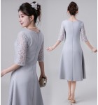 禮服連身裙蕾絲圓領中袖中長裙