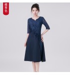 禮服連身裙蕾絲圓領中袖中長裙