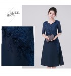 禮服連身裙蕾絲圓領中袖中長裙