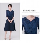 禮服連身裙蕾絲圓領中袖中長裙