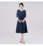 禮服連身裙蕾絲圓領中袖中長裙