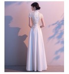 晚裝禮服裙立領短袖刺繡長裙