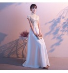 晚裝禮服裙立領短袖刺繡長裙