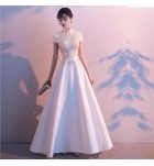 晚裝禮服裙立領短袖刺繡長裙