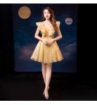 少女禮服裙V領網紗荷葉邊派對短裙