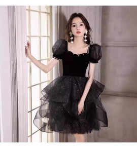 少女禮服裙方領泡泡袖派對蓬蓬裙