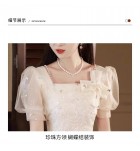 少女禮服裙方領蝴蝶結泡泡袖中長裙
