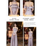 少女禮服裙灰紫色緞面宴會長裙