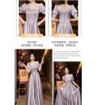少女禮服裙灰紫色緞面宴會長裙
