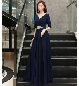 晚裝禮服V領宴會合唱團長裙 