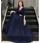 晚裝禮服V領宴會合唱團長裙 