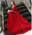 晚裝禮服V領宴會合唱團長裙 