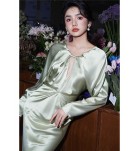 少女禮服裙深V領長袖長裙