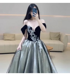 少女禮服裙一字肩宴會長裙