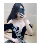 少女禮服裙一字肩宴會長裙