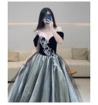 少女禮服裙一字肩宴會長裙
