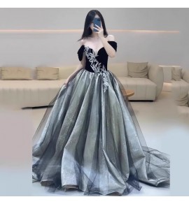少女禮服裙一字肩宴會長裙