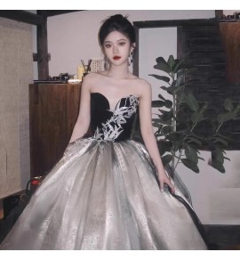 少女禮服裙一字肩宴會長裙