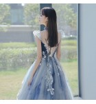 晚裝禮服裙透視網紗V領露背長裙