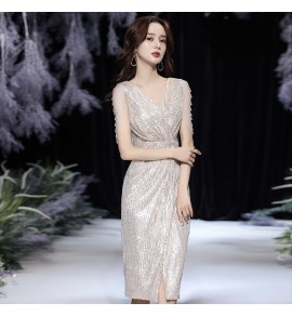 少女禮服裙V領串珠留蘇中長裙