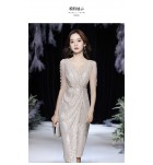少女禮服裙V領串珠留蘇中長裙