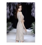 少女禮服裙V領串珠留蘇中長裙