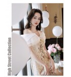 少女禮服裙吊帶一字肩亮片長裙