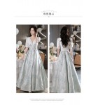 少女禮服裙V領短袖立體花朵長裙