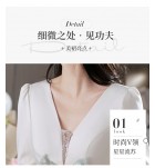 少女禮服裙V領短袖立體花朵長裙