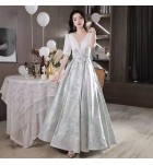 少女禮服裙V領短袖立體花朵長裙