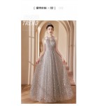 少女禮服裙掛脖露肩珠繡亮片長裙