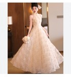 少女禮服裙掛脖露肩流蘇長裙