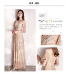 少女禮服裙V領亮片泡泡袖長裙
