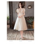 少女禮服裙V領泡泡袖蝴蝶結中長裙