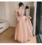 少女禮服裙方領泡泡袖長裙