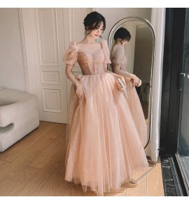 少女禮服裙方領泡泡袖長裙
