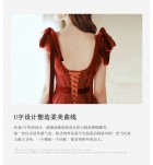 少女禮服裙V領荷葉邊露背長裙