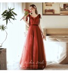 少女禮服裙V領荷葉邊露背長裙