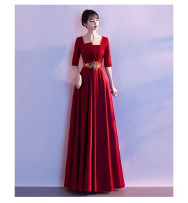 少女禮服裙方領中袖長裙