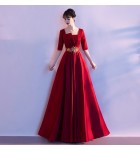少女禮服裙方領中袖長裙
