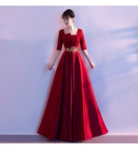 少女禮服裙方領中袖長裙