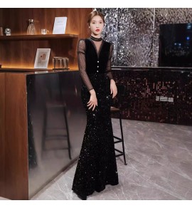 少女禮服裙圓領網紗長袖長裙