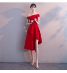 晚裝禮服一字肩不規則下襬裙